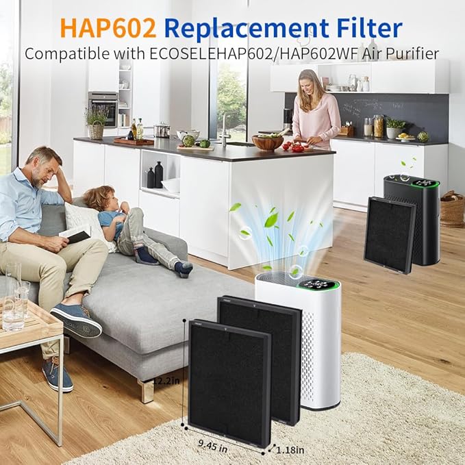 2 Pack HAP602 Replacement Filter Compatible with ECOSELF HAP602 / HAP602WF Air Purifier, Air Purifiers Replacement Filter for Home Large Room
