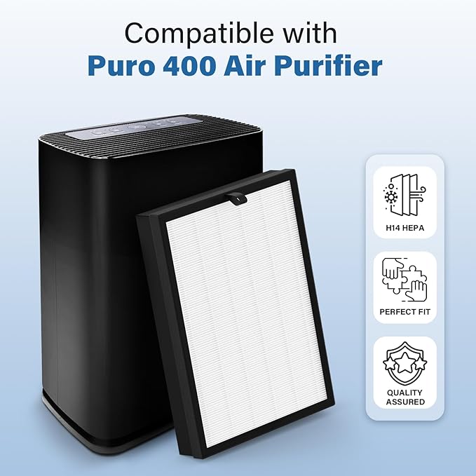 400 True HEPA 14 Replacement Filter Compatible With Puro 400 Air Purifier, 3-in-1 HEPA and Activated Carbon Filter, HP-14 400, 2 Pack