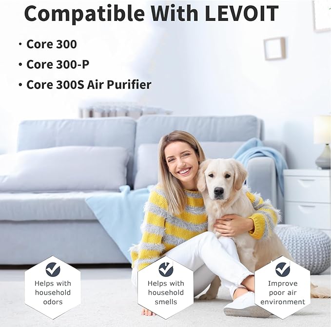 Core 300 Replacement Filter for Levoit Air Purifier Core 300-P and Core 300S-P, 1 Pack 3-in-1 H13 True HEPA Replacement Filter, Compared to Part # Core 300-RF