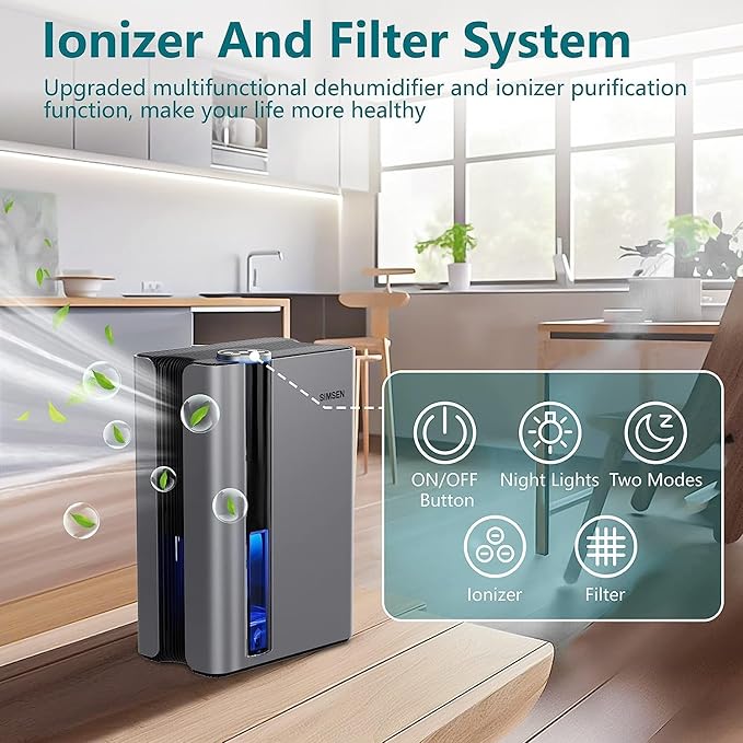 SIMSEN 95oz Dehumidifiers for Home, 800 sq ft Dehumidifier Reusable Filter, Small Dehumidifier with Drain Hose, Dehumidifiers for Bedroom Bathroom Basements Closet RV