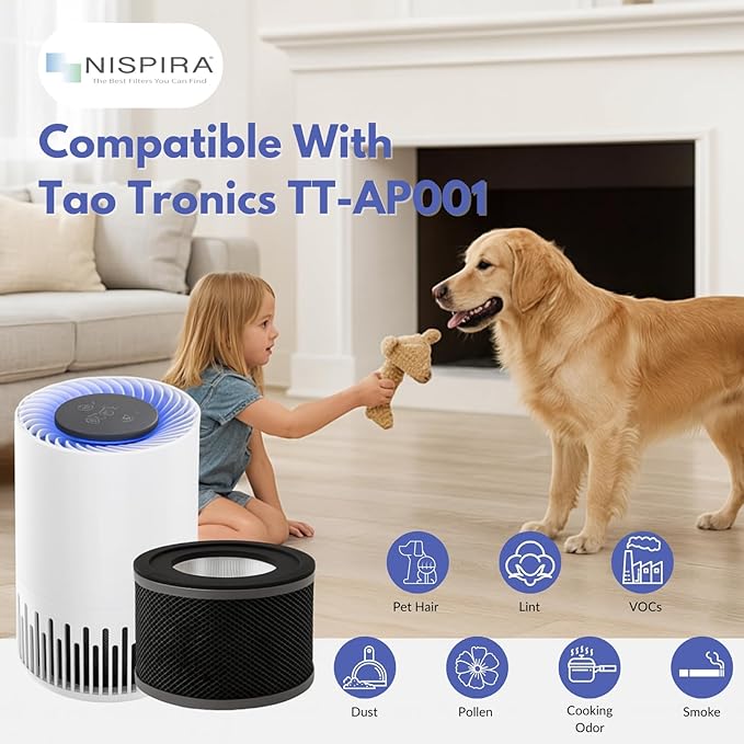 Nispira True HEPA Replacement Filter for Air Purifier, Compatible with Tao Tronics TT-AP001, 3 Packs