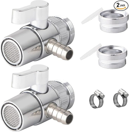2 Pack Faucet Diverter Valve with Aerator for Countertop Water Filter,Faucet Adapter to 5/16"(8mm) barb outlet,Faucet Splitter for Water Diversion