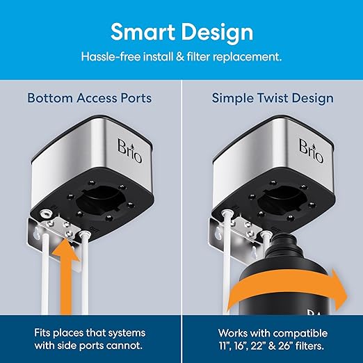 Brio 16" Undersink Water Filtration System for Sink Faucet Drinking Water | 3 Stage Single Housing Filter (0.5 Micron) with Faucet | 15,000 Gallons or 2 Years | Filters Dirt, Chlorine, Lead, Mercury+