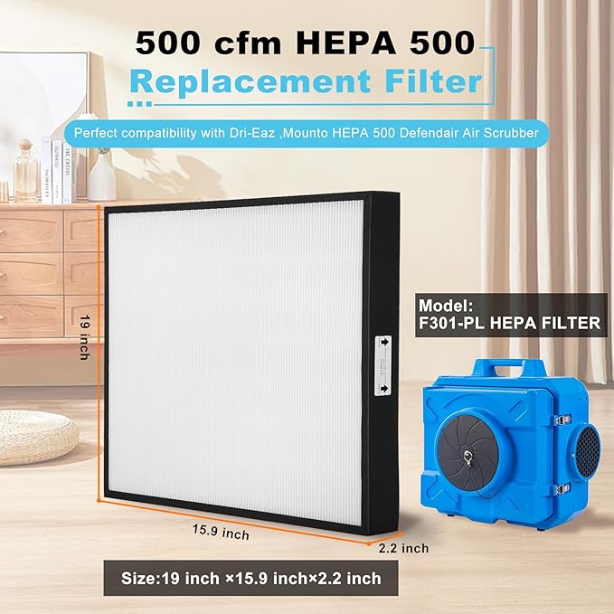 HEPA 500 Filter Compatible with Mounto 500cfm HEPA500,Hepa 500 Air Scrubbers Filter Replacement for Dri-Eaz and Mounto Hepa 500 Air Scrubber,19"x16"x2",1-Pack
