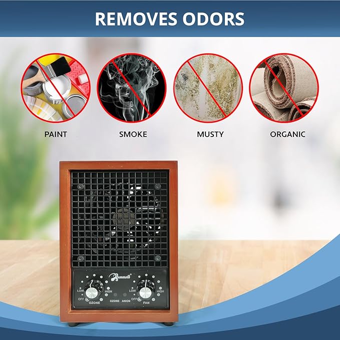 Mammoth Ion and Ozone Generator 6000 mg/hour Adjustable up to 3,500 SqFt Ionizer & Deodorizer Ozone Odor Eliminator- Ozone Machine Wooden Design Ideal for Dust, Pollen, Pets & Smoke Smell