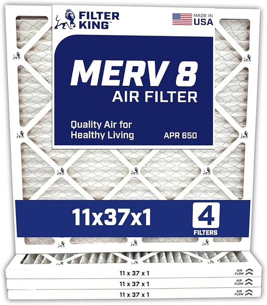 Filter King 11x37x1 Air Filter | 4-PACK | MERV 8 HVAC Pleated A/C Furnace Filters | MADE IN USA | Actual Size: 11 x 37 x .75"
