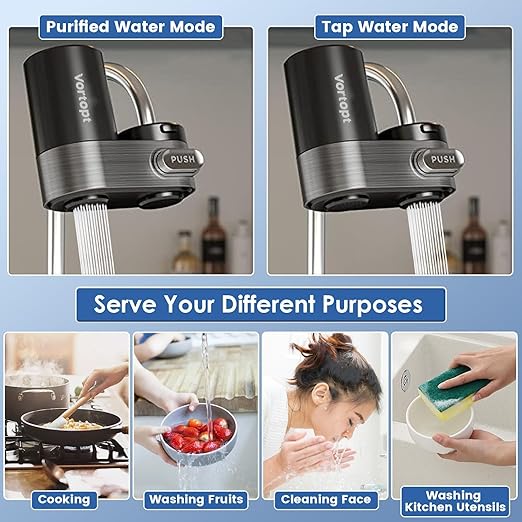 Faucet Water Filter for Sink, Mechanical Switch Button,350 Gallon Water Purifier for Sink, NSF Certified to Reduces Chlorine and Bad Taste with One Replacement, T5-Black.