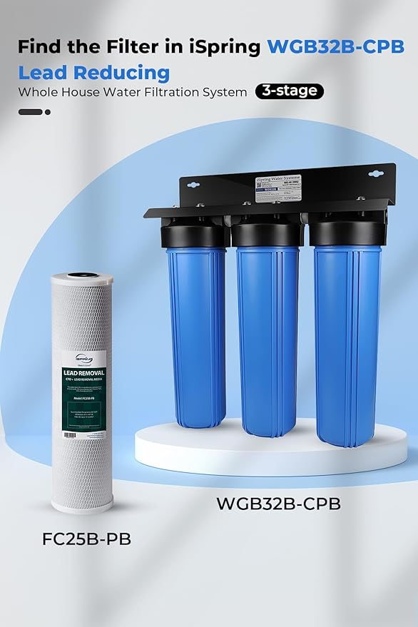 iSpring FC25B-PB 4.5” x 20” Lead, Arsenic, Cadmium, Chlorine Reducing Whole House Water Filter, SGS-Tested, Fits iSpring WGB32B Series