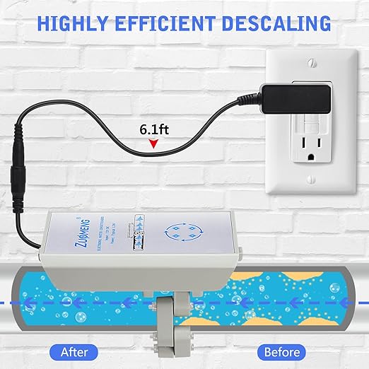 Electronic Water Descaler, Zuomeng Whole House Descaler with High Efficiency in Dissolving Scale for 2000-5000 sq ft Homes, 1.5” Pipes, Water Softener Alternative, No Chemicals, Salt or Filters