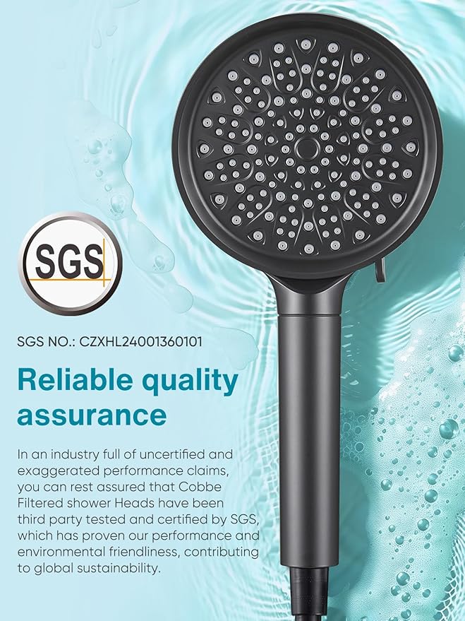 Cobbe Filtered Shower Head with Handheld, High Pressure 6 Spray Mode Showerhead with Filters, Water Softener Filters Beads for Hard Water - Remove Chlorine - Black