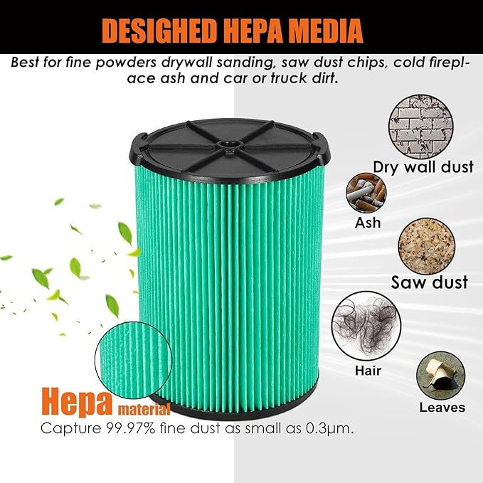 VF6000 Replacement Filter for Ridgid Shop Vacuums 5-20 Gallon, Universal VF6000 Filter Fits Rigid Wet Dry Vac/Husky Shop Vacuum Filter 6-9 Gallon with Foam Sleeves- 1 Pack