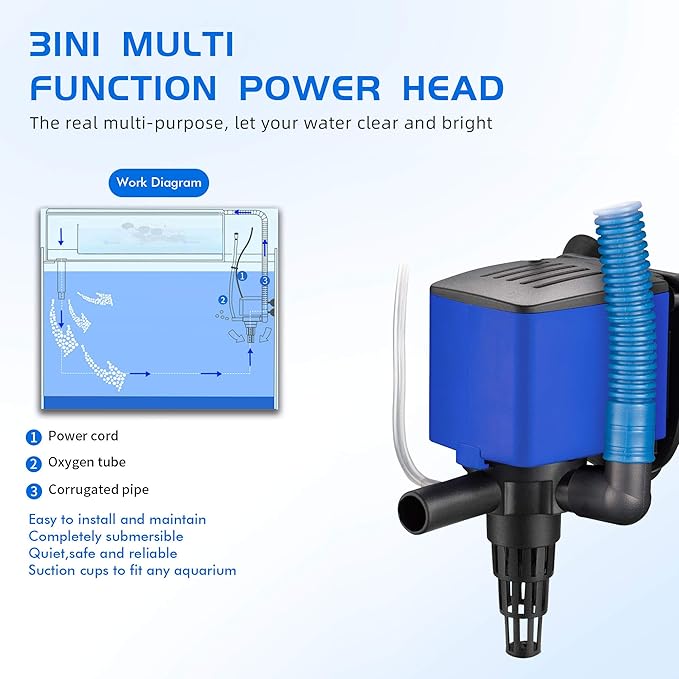 660 GPH Powerhead Submersible Pump - 3 in 1 Aquarium Fish Tank Pump with Oxygenation, Filtration & Water Cycling, 6.6 ft max lift, 35W - 4 Pack
