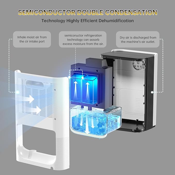 Dehumidifier for Room for Home, (850 sq.ft) Small Dehumidifiers with Drain Hose, Safe Drainage Auto-off Odor Removal 2 Duak-Core Portable Deshumificador Bathroom RV, 50 OZ Water Tank