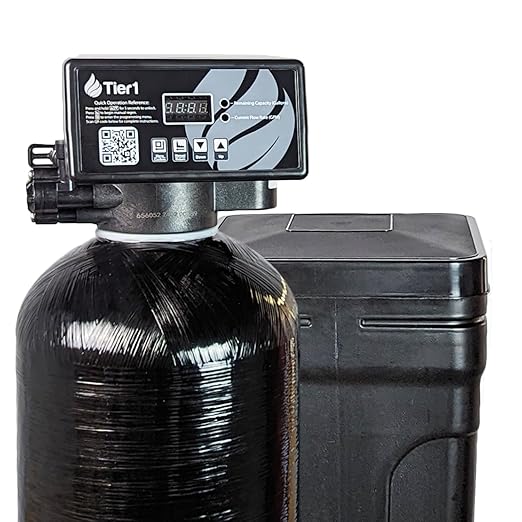 Tier1 Whole House Water Softener System Compact 24,000 Grain High Efficiency Space Saving | Pre-Filled Mineral Tank with 3/4 Cubic feet of Cation Resin | Home Water Filtration System