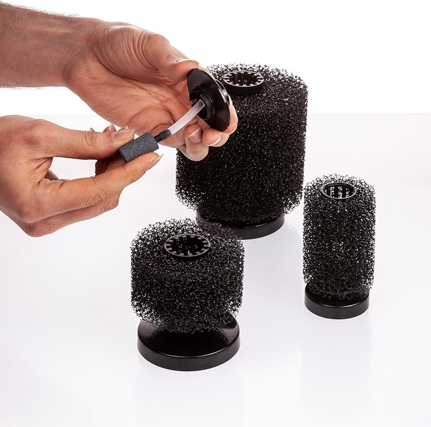 UNEAK Small Aquarium Sponge Filter Fish Tank Silent Filteration Breeding Fry Betta Shrimp Nano Tank Accessories Air Stone 4-inch Airline Tubing up to 10 Gallon
