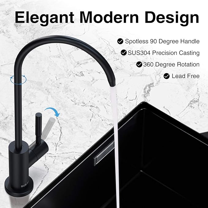 Frizzlife RO Water Filter Faucet- Drinking Water Faucet fits Most Reverse Osmosis System & Water Filtration System-SUS304 Stainless Steel, Black