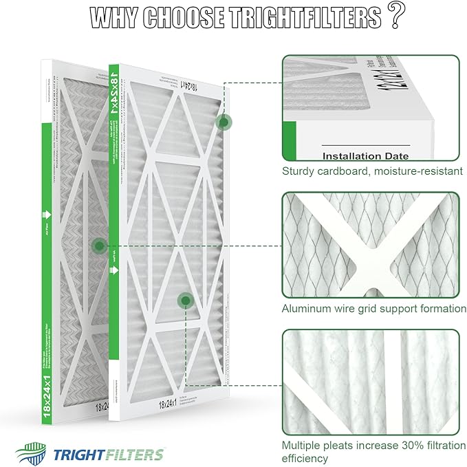 18x24x1 Air Filter 4 Pack, MERV 8 Pleated Dust Defense Air Filters Replacement for Air Conditioner & Furnace, Durable & Lightweight
