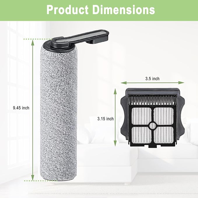 Brush and Filters Replacement Parts Accessories Compatible for Tineco Floor ONE S5/Floor One S5 Pro Cordless Vacuum Cleaner, 4 Roller Brushes, 4 Filters