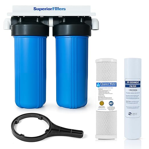 Two (2) Stage 20" x 4.5" Drinking Water Filter System | NSF Certified Water Filters Set | Whole House Water Filter System | Includes Carbon & Sediment Filters.