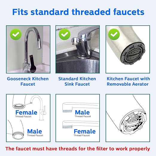Faucet Water Filter for Kitchen Sink,Stainless Steel NSF Certified Water Purifier,Reduces 99% Chlorine, Lead, Toxins, Biological Impurities,Premium Version.