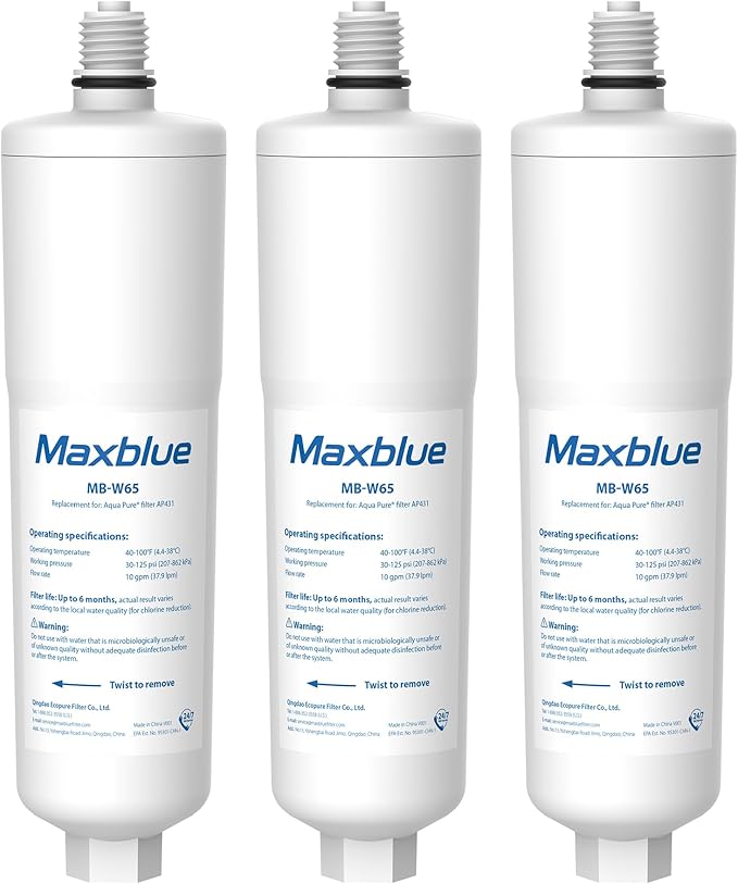 Maxblue Scale Inhibitor Water Filter Replacement for Aqua-Pure® System AP431, Aqua-Pure® AP430SS Whole House Scale Inhibition Inline Water System, Pack of 3