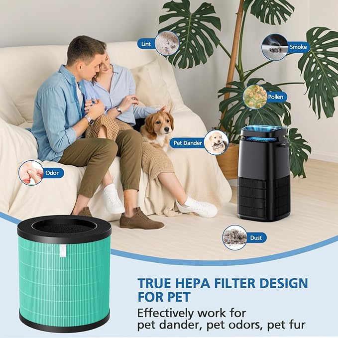 MJ002H Pet Care Replacement Fil-ter Compatible with POMORON MJ002H Air Puri-Fier, 4-Stage Filtration, H13 True Hepa Fil-ter, Activated Carbon, Multi-Layer Fil-ter, Compare Part MJ002H-RFA, 2 Pack