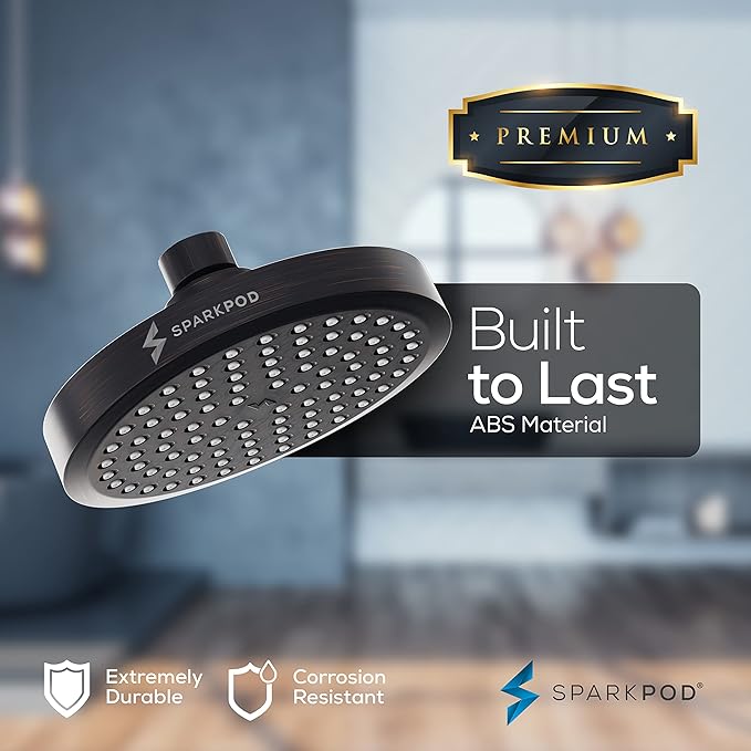 SparkPod Round Rain Shower Head with Extension Arm - Height Adjustable Shower Head with High Pressure Performance - Easy 1-Minute Installation (11" Arm Extension, Vintage Oil-Rubbed Bronze)