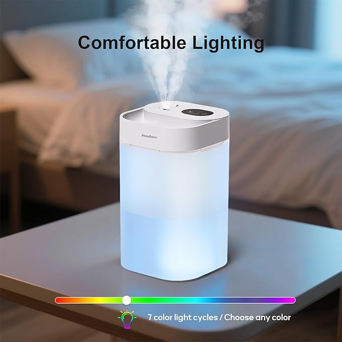 PHILODECO 4.5L Cool Mist Humidifier for Bedroom, Baby Nursery & Plants – Ultrasonic, Silent, with Aroma Diffuser, Multi-Color LED Night Light, Leak-Proof and Easy to Clean