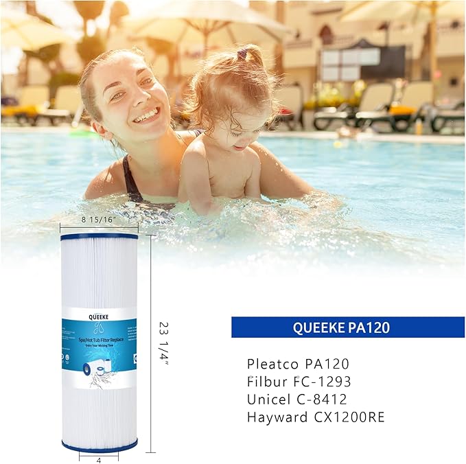 Pool Filter Replacement Compatible with PA120, Hayward C1200,CX1200RE, Filbur FC-1293, Ultra-B2, Waterway Clearwater II, Pro Clean 125, 817-0125N, C-8412, L x OD:23 1/4" x 8 15/16 (1 Pack)