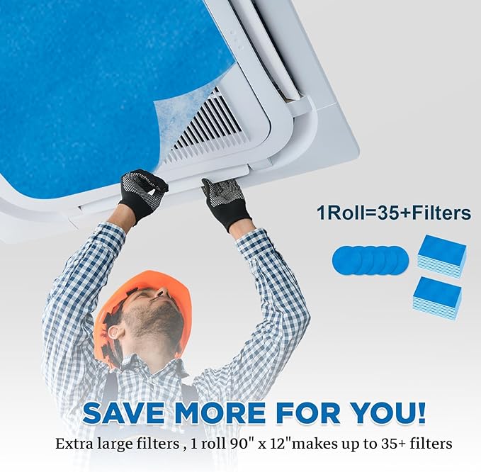Air Vent Filters Roll, 90" x 12" Cut to Fit (35+ Filters), MERV 8 Triple Vent Filter Kit for HVAC Furnace Vents, Home Floor, Ceiling, Grilles