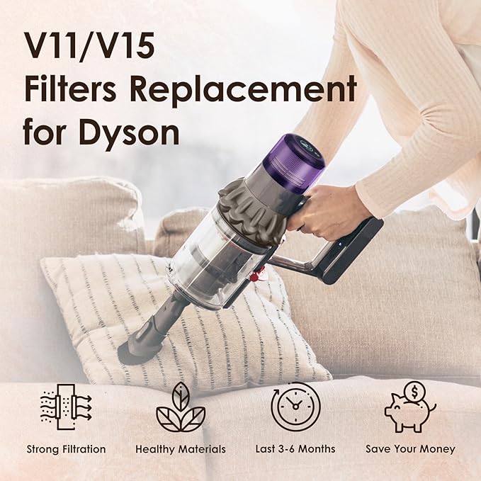 3 Pack V11 Filters Replacement for Dyson, Vacuum Filters Replacement Compatible with Dyson V11 Animal Torque Drive Complete V15 Detect Cordless Vacuum, Replace Part # 970013-02
