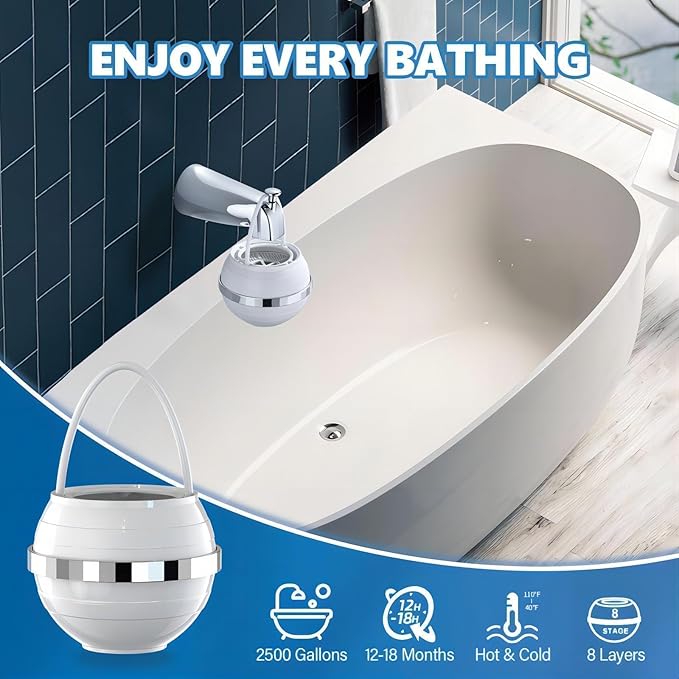 Yodel Bath Filter for Tub,Bathtub Hard Water Softner to Remove Chlorine and Fluoride, Improves Skin, Hair and Nails Condition,White