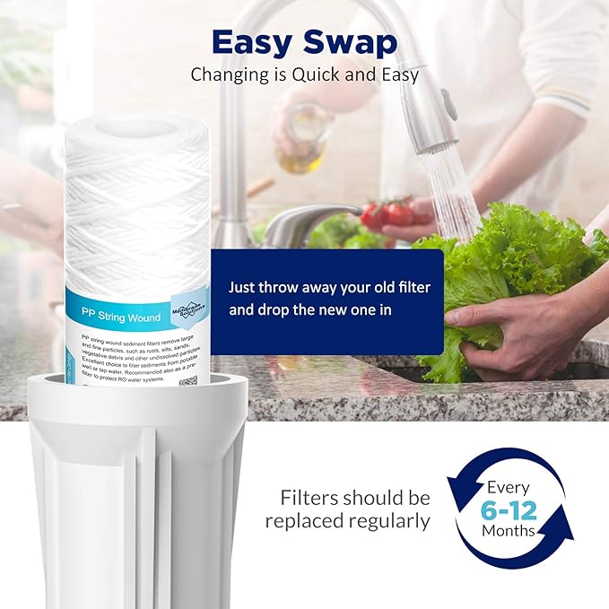 42 Pack of 20 Micron 10"x2.5" String Wound Whole House Water Filter Replacement Cartridge by Membrane Solutions, Universal Sediment Filters for Well Water, Compatible with WFPFC4002, CW-F, CW-MF, WP-5