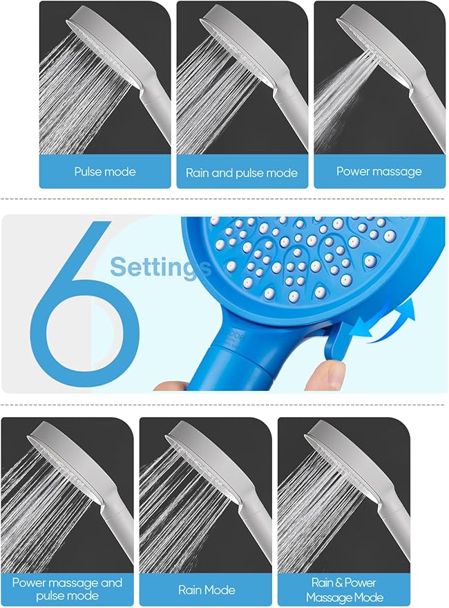 Cobbe Filtered Shower Head with Handheld, High Pressure 6 Spray Mode Showerhead with Filters, Water Softener Filters Beads for Hard Water - Remove Chlorine - Reduces Dry Itchy Skin, Blue