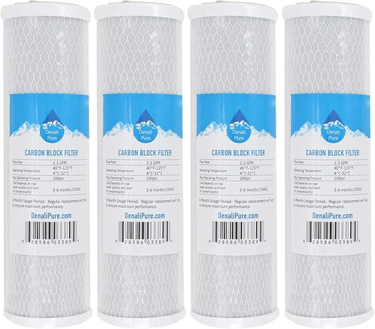 Culligan 4-Pack Replacement Activated Carbon Block Filter - Universal 10 Inch Compatible with HF-360 Whole House Sediment Filter Clear Housing