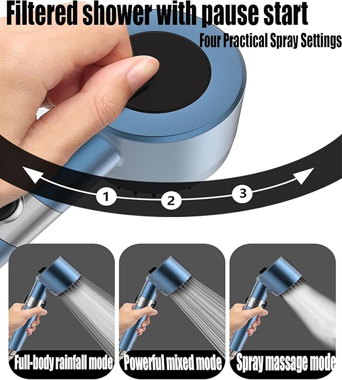 Shower Head with Handheld,Filtered Shower Heads High Pressure, High Flow Even with Low Water Pressure-Hand Held Showerhead Set, Filtered Showerhead with 59″Replacement Hose/Bracket/Cotton Filters