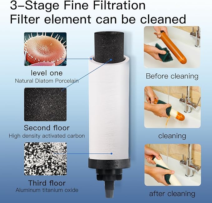 Gravity-Fed Water Filter System 2.25 Gallon with 2 Upgraded Ceramics Fluoride and Arsenic Reduction Elements, Metal Water Level Spigot, Countertop System, Reduces Fluoride and Chlorine