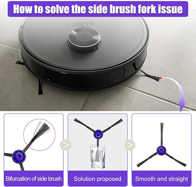 Side Brush Replacement Kits for Eureka E10S E20 Plus Robot Vacuum Cleaner Parts-6 Pack