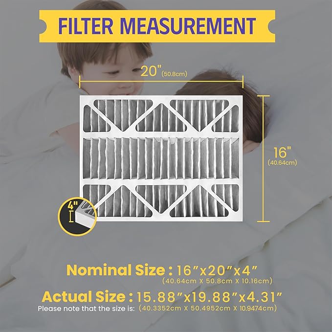 Maycold MERV 13 16x20x4 Air Filter (2-Pack), High-Efficiency Pleated AC & Furnace Filters, Actual Size: 15.88” x 19.88” x 4.31”, Individually Wrapped in Plastic