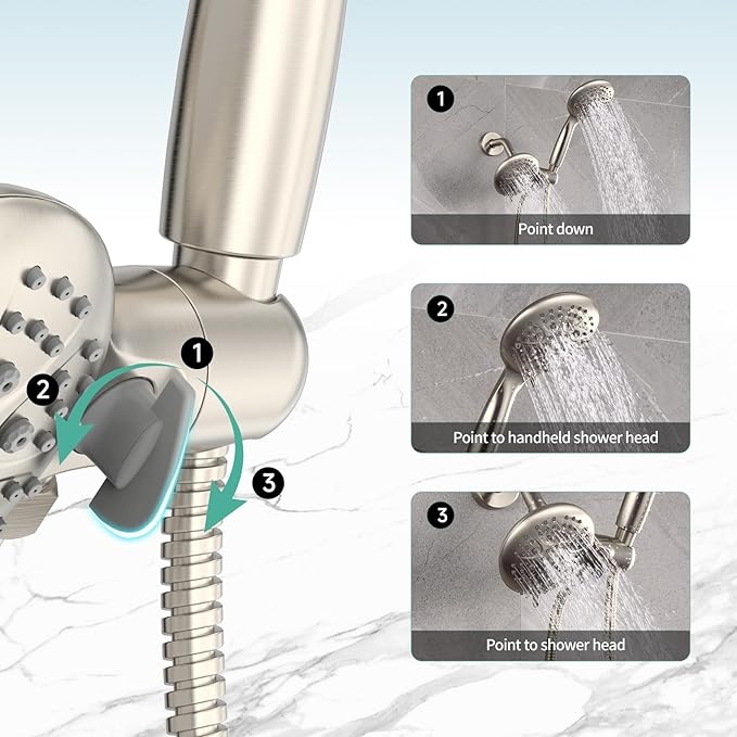 SR SUN RISE Shower System with Tub Spout Rain Shower Tub Set, High Pressure 35-Function Dual 2-in-1 Shower Combo Faucet with Valve, Patented 3-Way Water Diverter in Brushed Nickel (Valve Included)