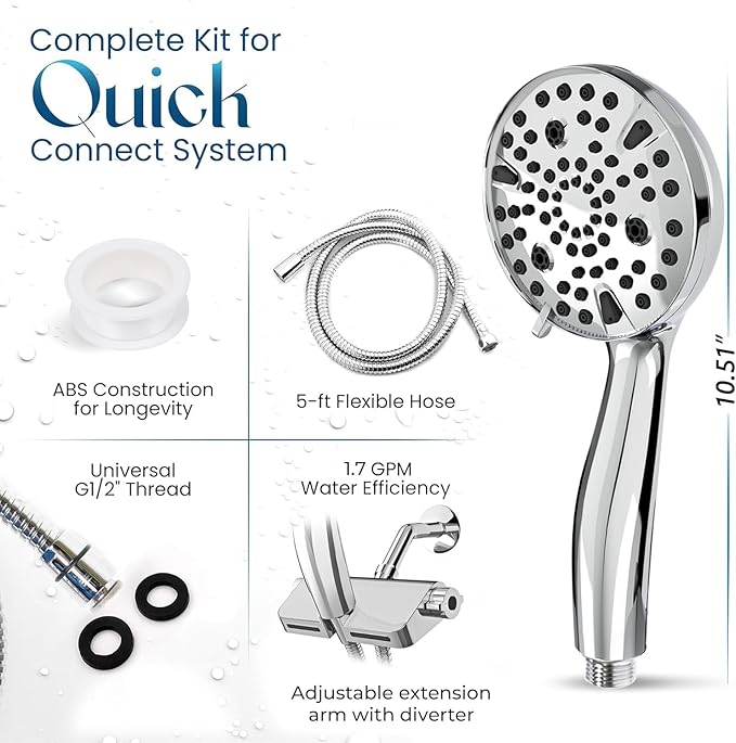 AQUAZEN® Filtered Shower Head with 8-Layer Handheld Filter | High Pressure | 10 Spray Modes | US Standard | Premium Chrome Finish | 5ft Hose | Easy Install