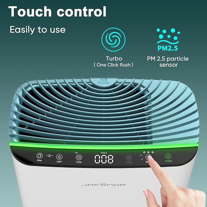 Jafända Air Purifiers for Home Cover Up to 1226ft², Allergen HEPA Air Filter with PM2.5 Sensor, Auto Mode& Timer, Aromatherapy, 22 dB Quiet Air Cleaner for Pet Dander/Hair, Allergies, Dust&VOCs