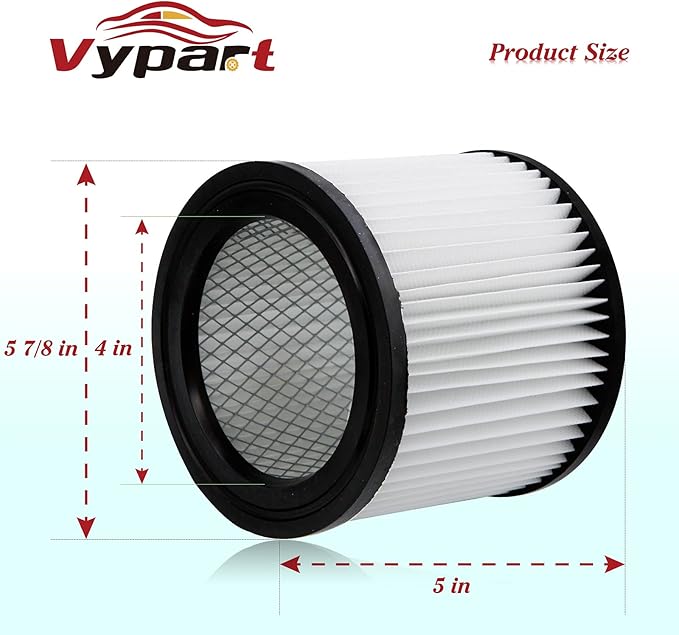 90398 HEPA Replacement Filter - Small Cartridge Vacuum Filter Pack of 2 Fit for Shop-Vac 90398/118692, 9039800, 903-98, 903-98-00 Wet and Dry Vacuum (2 Filters+ 1 Brush)
