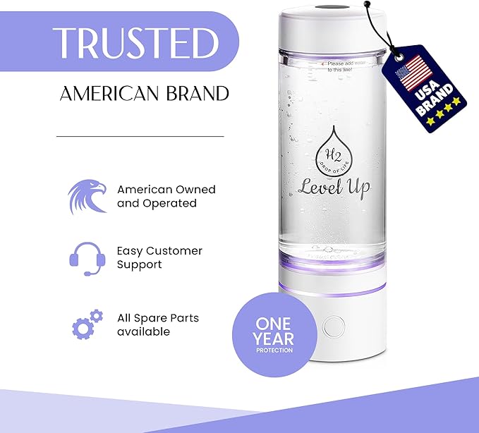 LevelUpWay 2025 Hydrogen Water Bottle Generator with SPE PEM Technology– Up to 4000 PPB – Dual Chamber – 250ml – (White) – Enhanced Hydration Solution