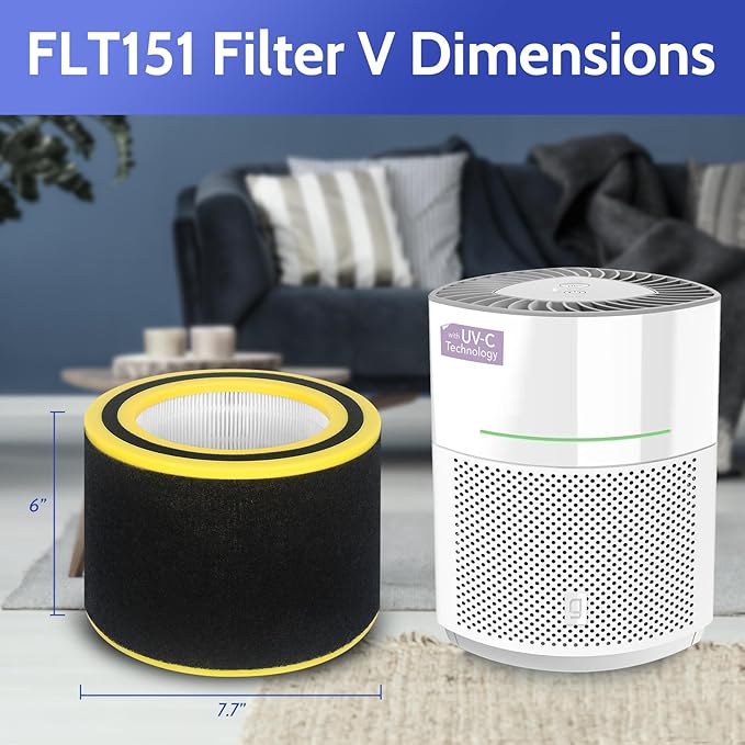 AC3000W Filter V HEPA FLT151 Pure Air Filter Compatible with AC3000W, AC3000B, AP3151W, AC3050, AP3151, AC151 Airsafe Air Purifier, 2 True HEPA + 4 Pre-Filter