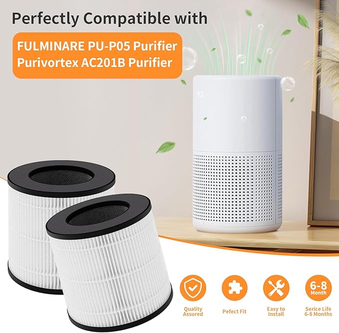 PU-P05/AC201B TReplacement Filter Compatible with FULMINARE PU-P05 Purifier and Purivortex AC201B Purifier, 3-in-1 Filters（2-Pack）