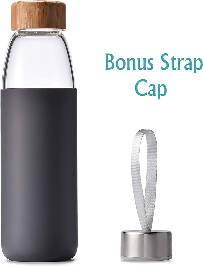 veegoal 18 Oz Borosilicate Glass Water Bottles with Bamboo Lid, BPA-FREE, Non-Slip Silicone Sleeve, and Stainless Steel Leak Proof Lid - Reusable Glass Bottle for Men and Women