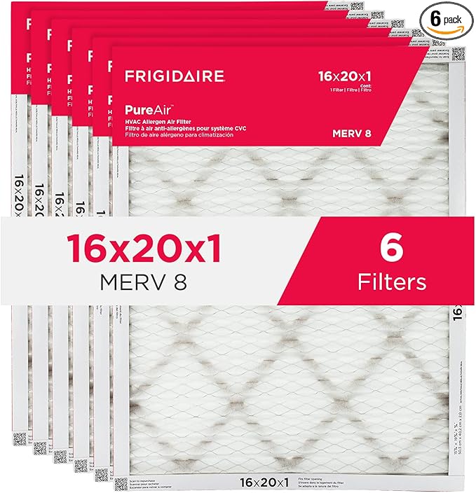 Frigidaire PureAir® 16x20x1 MERV 8 Allergen Electrostatic Pleated Air Conditioner HVAC AC Furnace Filters - 6 Pack (exact dimensions 15.81 X 19.81 X 0.81)
