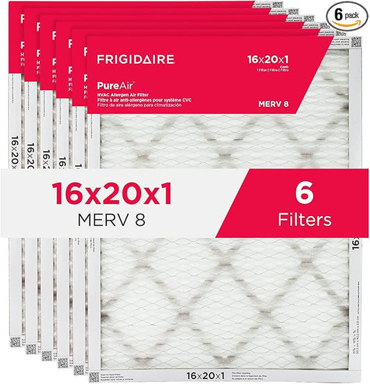 Frigidaire PureAir® 16x20x1 MERV 8 Allergen Electrostatic Pleated Air Conditioner HVAC AC Furnace Filters - 6 Pack (exact dimensions 15.81 X 19.81 X 0.81)