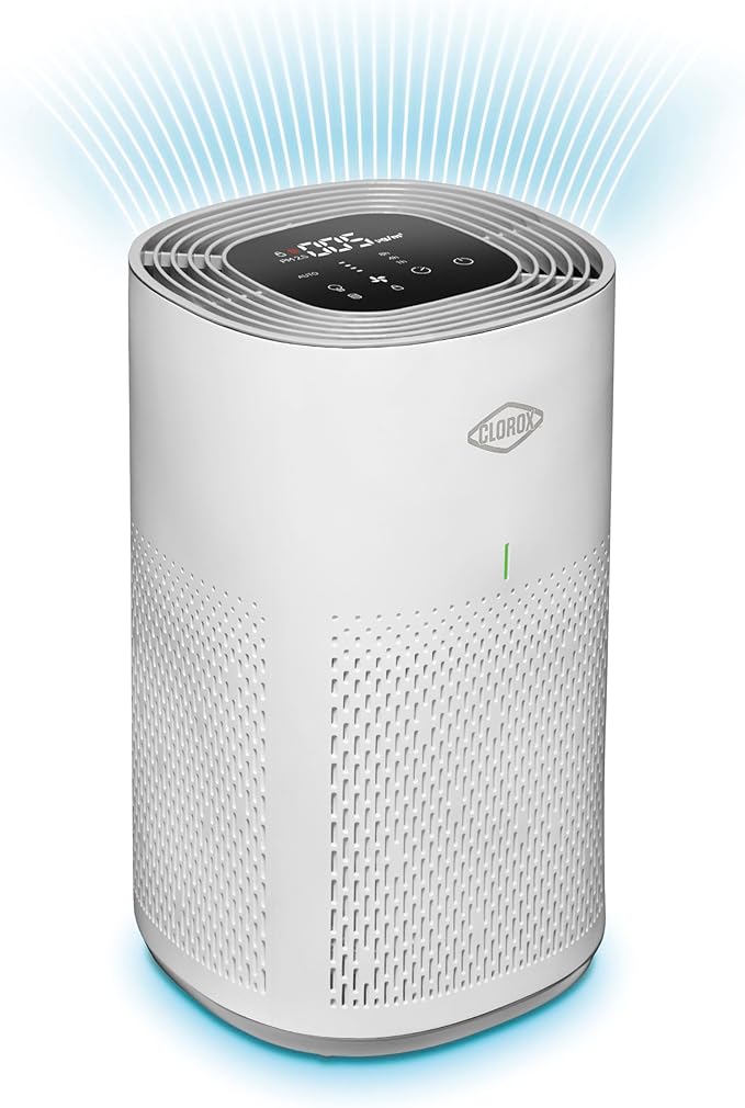 Clorox Air Purifiers for Home, True HEPA Filter, Medium Rooms Up to 1,000 Sq Ft, Removes 99.9% of Mold, Viruses, Wildfire Smoke, Allergens, Pet Allergies, Dust, AUTO Mode, Whisper Quiet